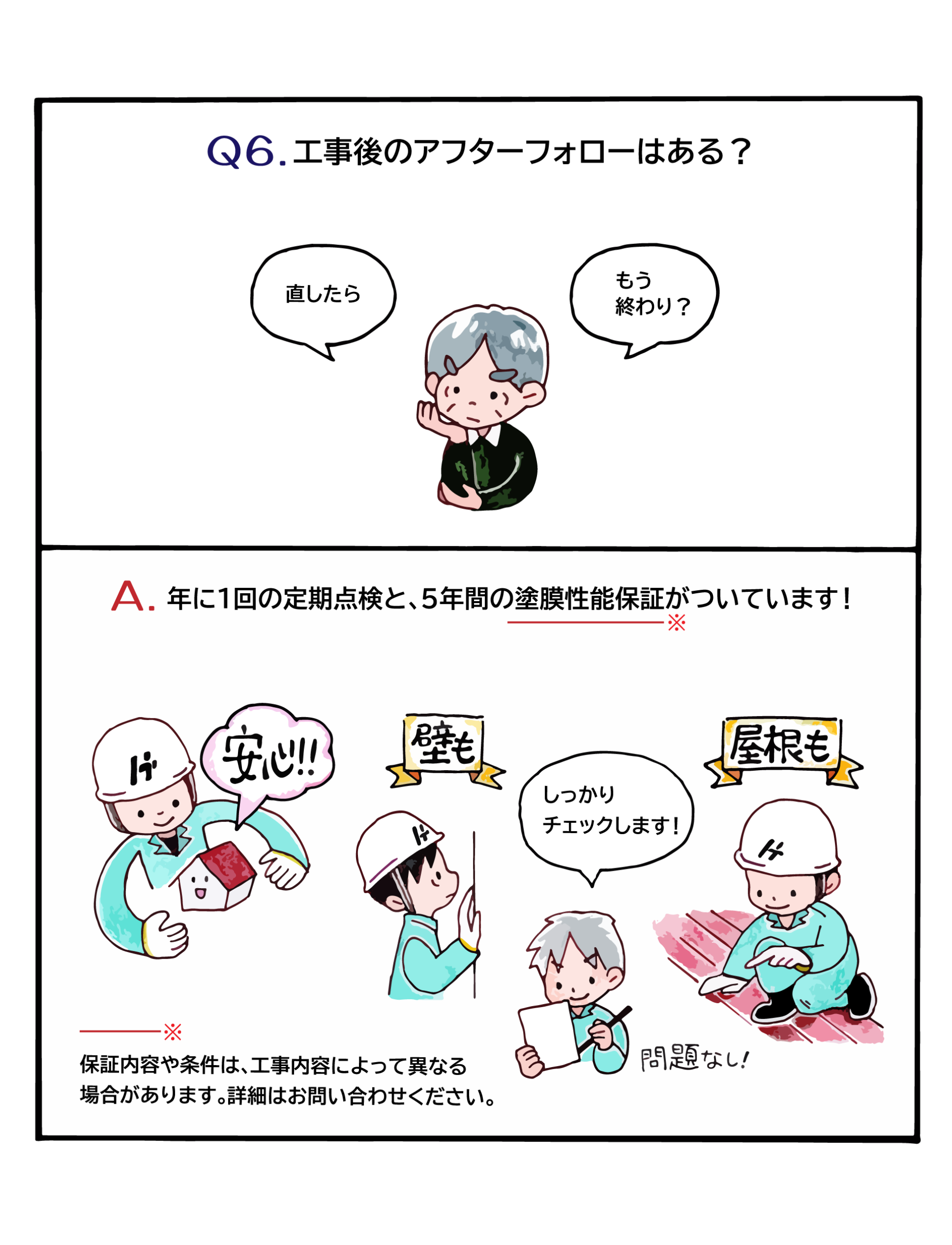 漫画:工事後のアフターフォローはあるかという質問への回答